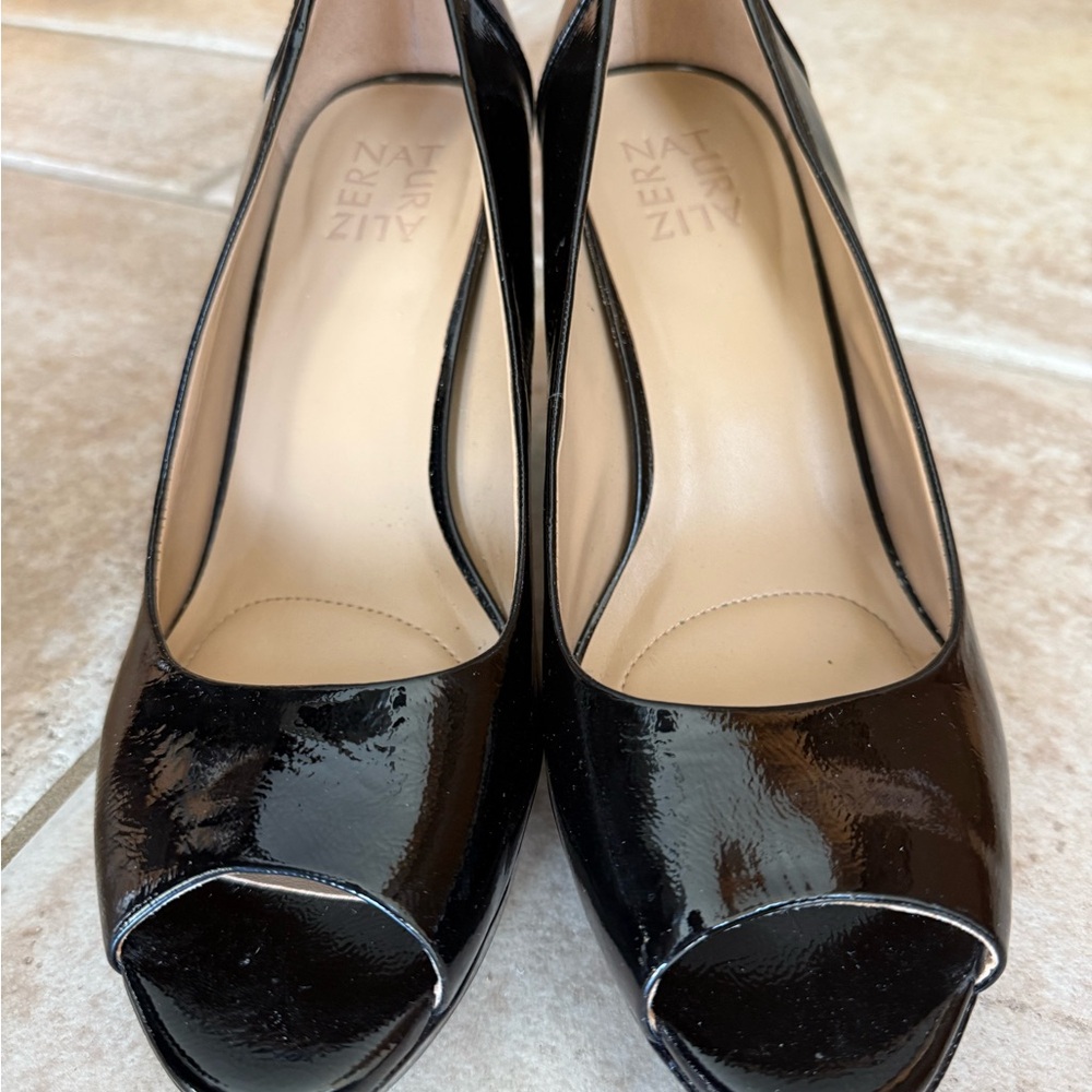 Naturalizer Black Patent Leather Peep-Toe Heels